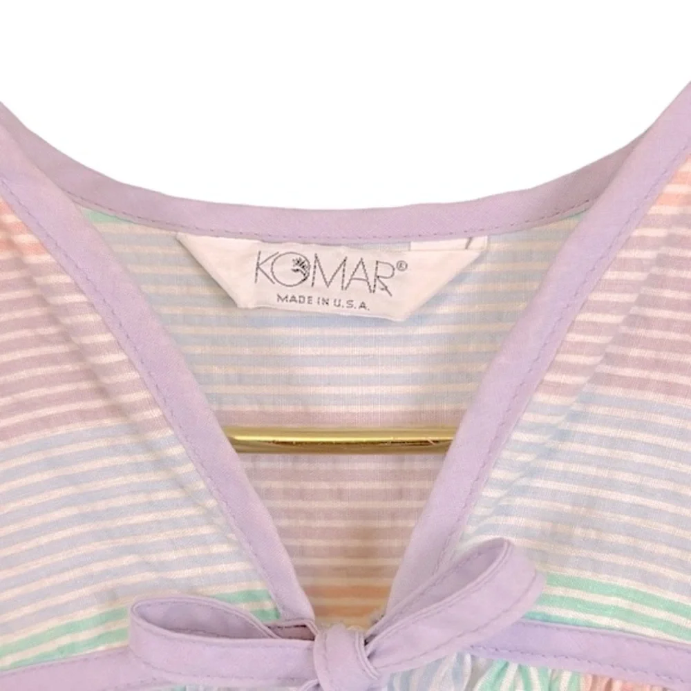 VINTAGE Komar Pastel Pink Green Purple Striped Cotton Midi Mumu Housedress - Picture 8 of 8
